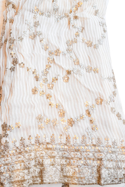 Cream Georgette Pearl, Cutdana, Zari Embroidered Skirt and Top Co-ord Set