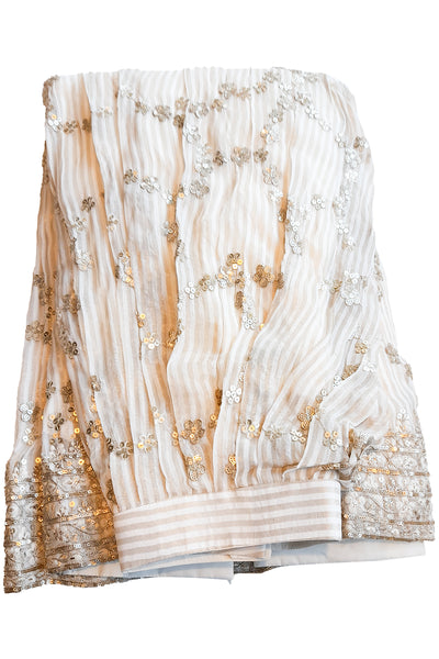 Cream Georgette Pearl, Cutdana, Zari Embroidered Skirt and Top Co-ord Set
