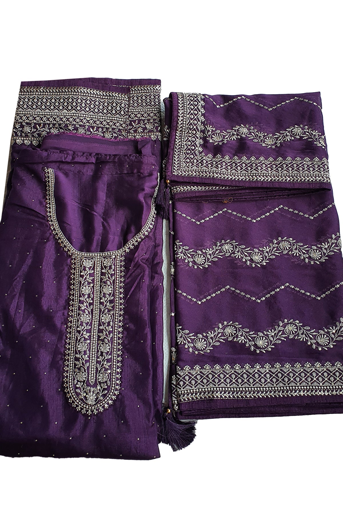 Purple Dola Silk Thread Embroidered Suit Set