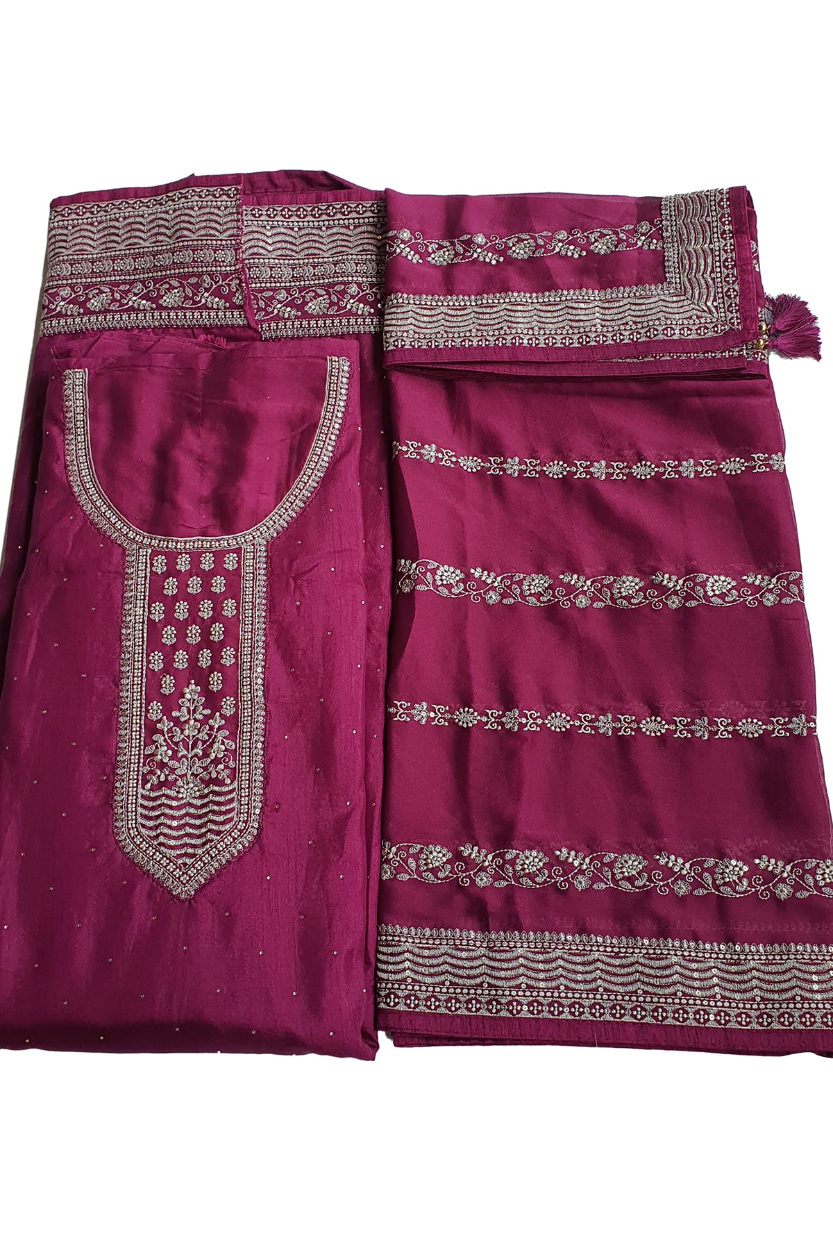 Wine Dola Silk Thread Embroidered Suit Set