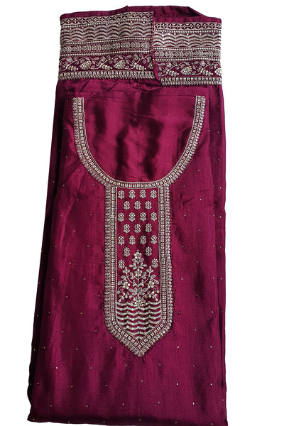 Wine Dola Silk Thread Embroidered Suit Set