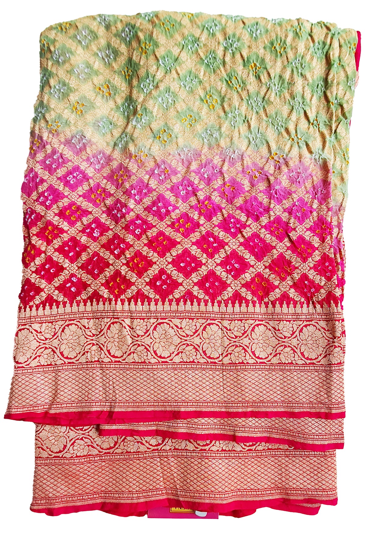 Green and Pink Georgette Bandhani Printed Saree