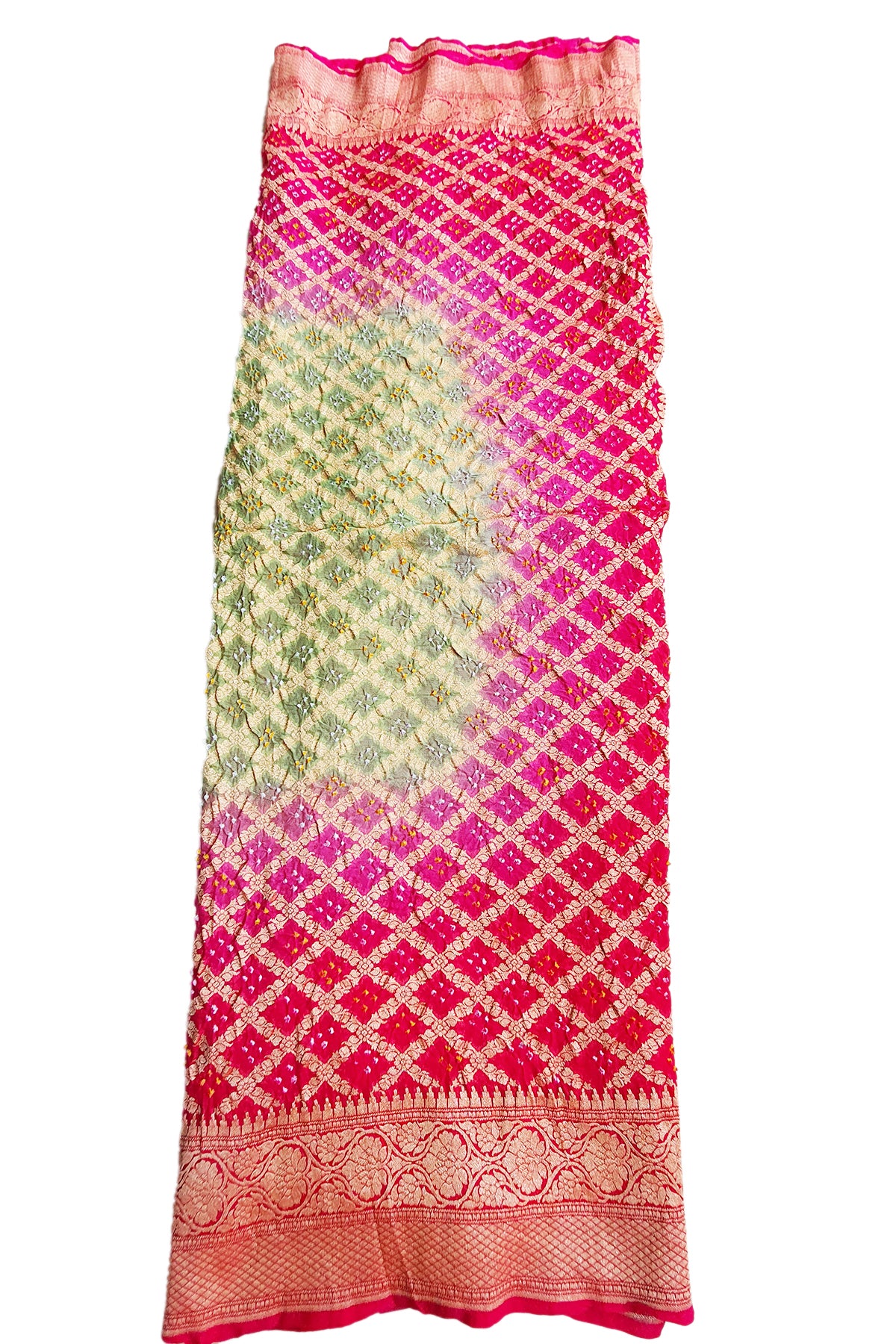 Green and Pink Georgette Bandhani Printed Saree