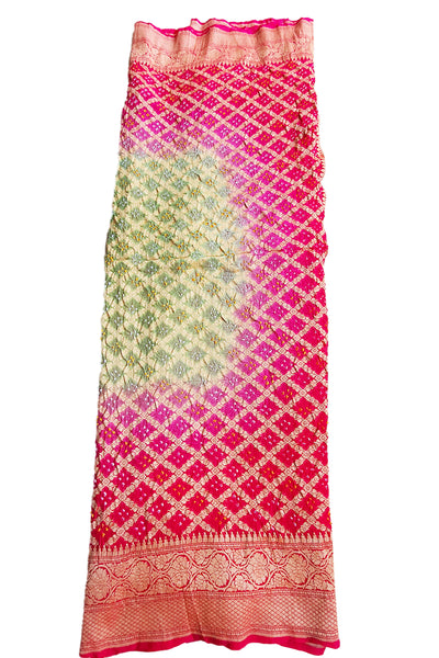 Green and Pink Georgette Bandhani Printed Saree