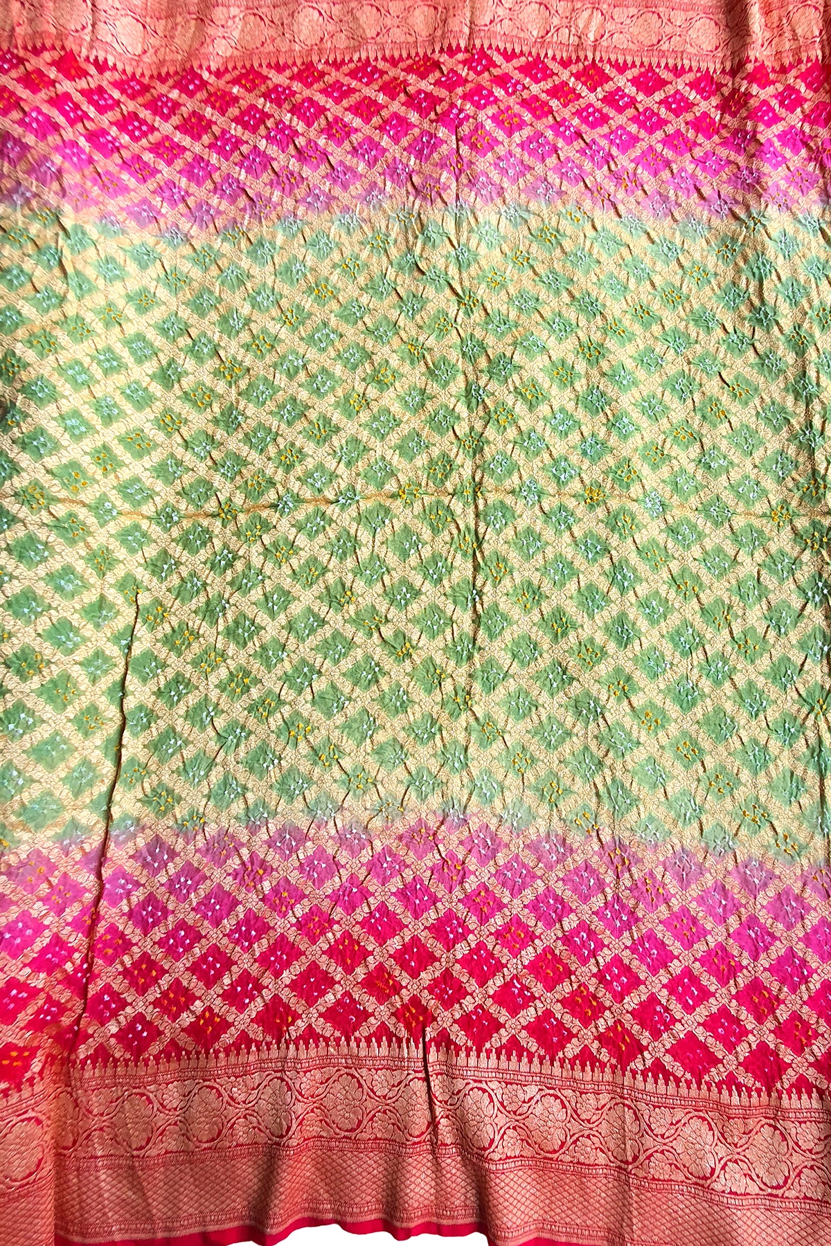 Green and Pink Georgette Bandhani Printed Saree