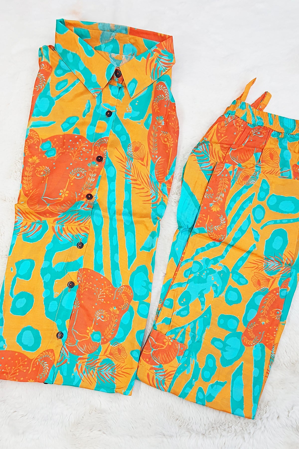 Orange Crepe Abstract Printed Kurti Pant Co-ord Set