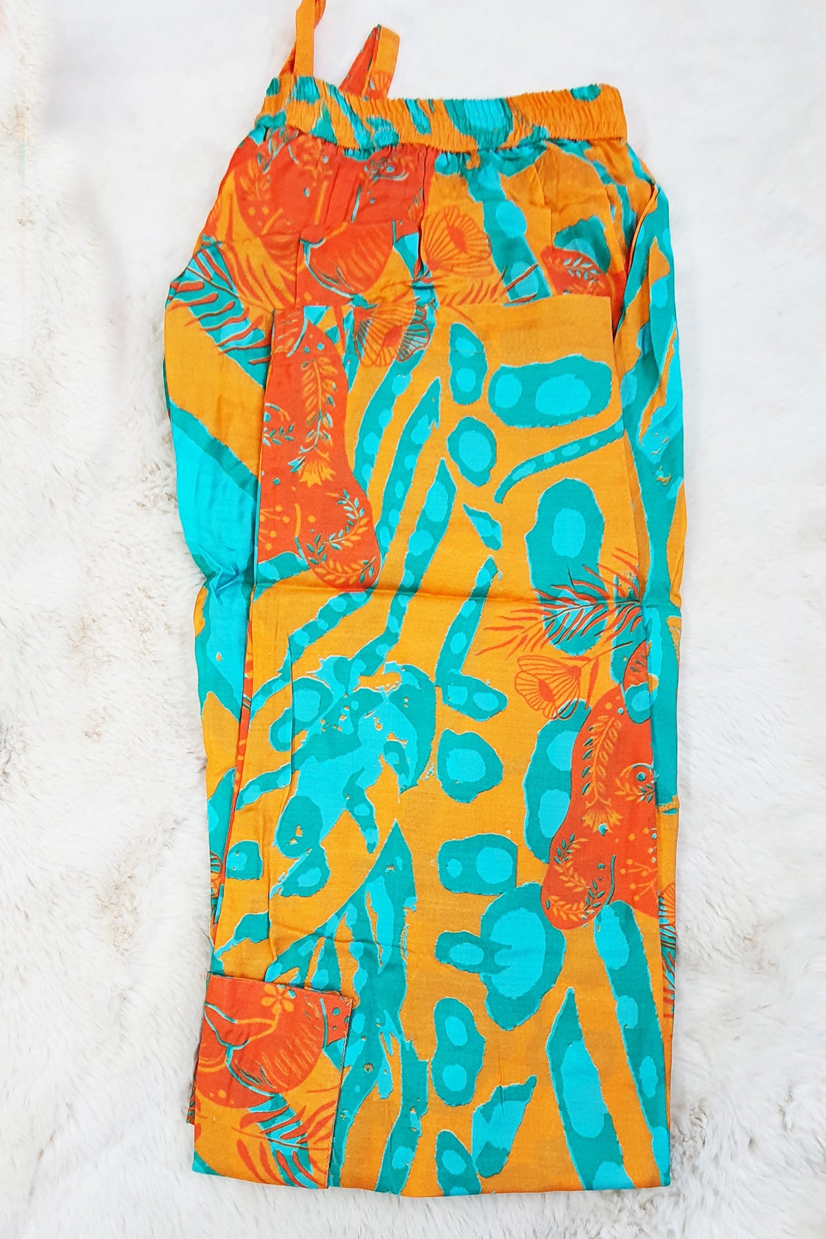 Orange Crepe Abstract Printed Kurti Pant Co-ord Set