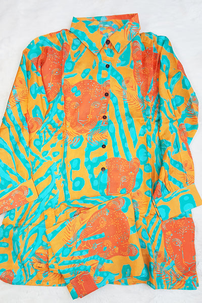 Orange Crepe Abstract Printed Kurti Pant Co-ord Set