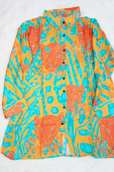 Orange Crepe Abstract Printed Kurti Pant Co-ord Set