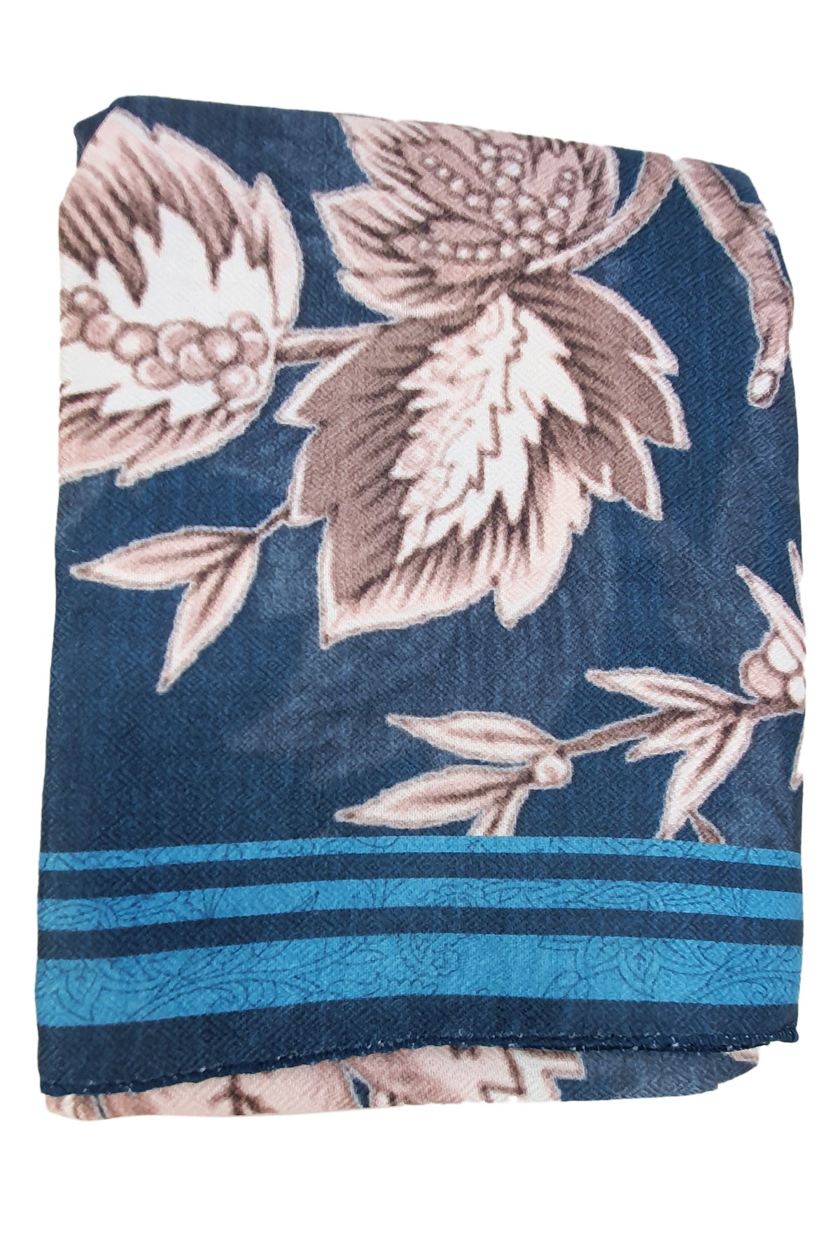 Blue Pashmina Floral With Striped Printed Unstitched Suit Set