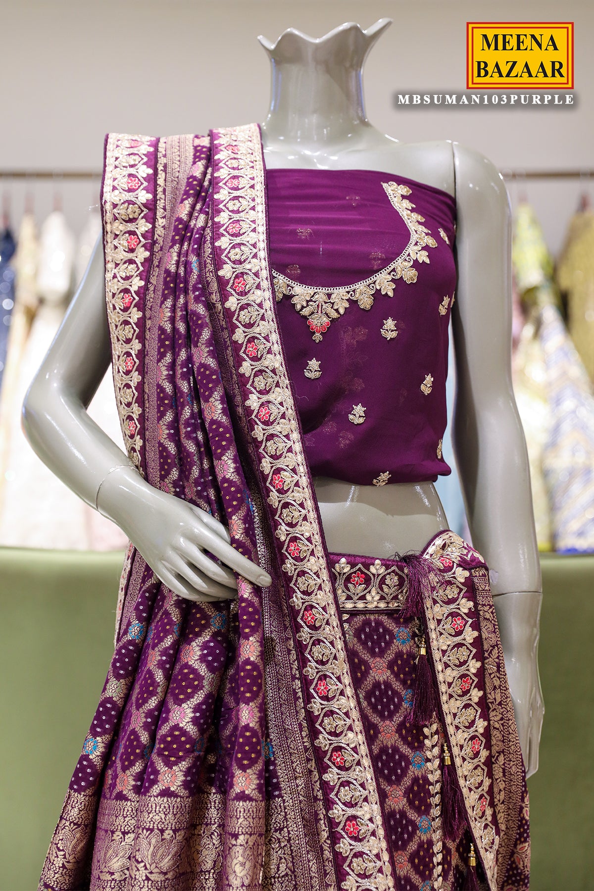 Purple Gharchola SIlk Gota Patti Embroidered Lehenga