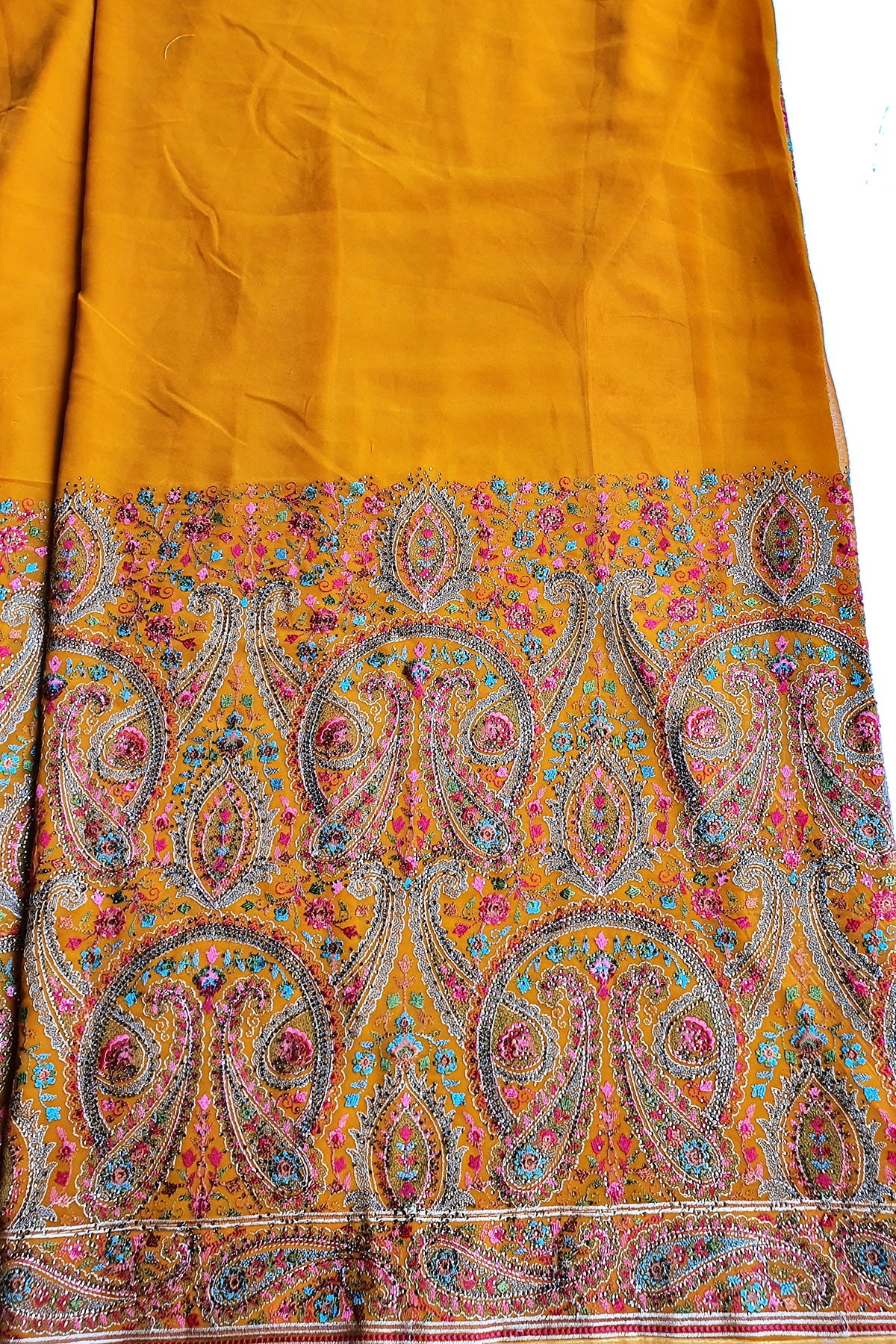 Mustard Georgette Colorful Thread Embroidered Saree