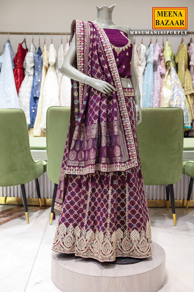 Purple Gharchola SIlk Gota Patti Embroidered Lehenga