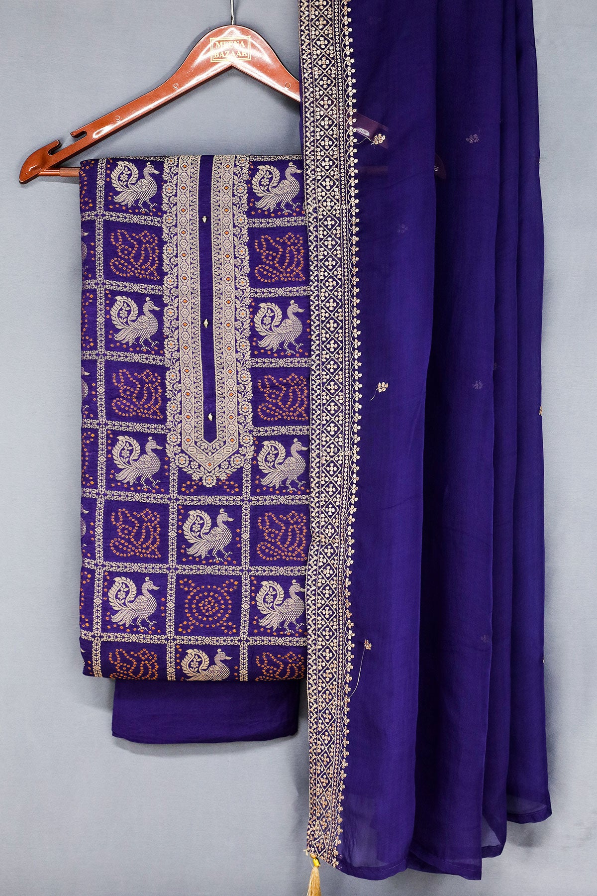 Purple Banarasi Silk Boota Weaved Unstitched Suit Set