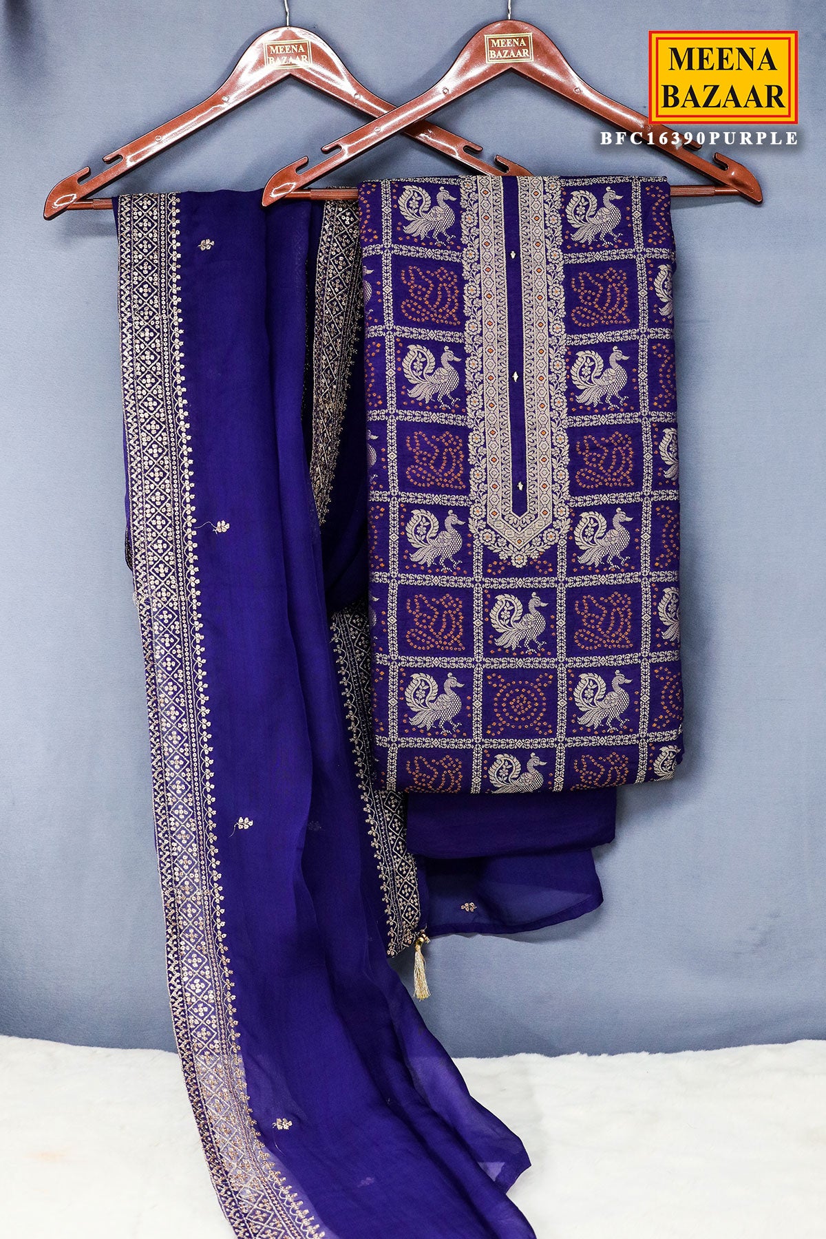 Purple Banarasi Silk Boota Weaved Unstitched Suit Set