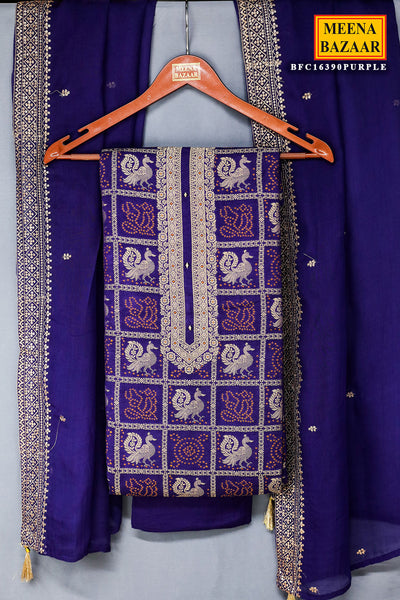 Purple Banarasi Silk Boota Weaved Unstitched Suit Set