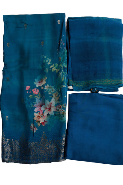 Blue Organza Silk Woven Digitally Printed Suit Set