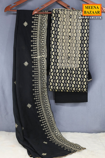 Black Cotton Printed Sequin Gota Patti Unstitched Suit Set