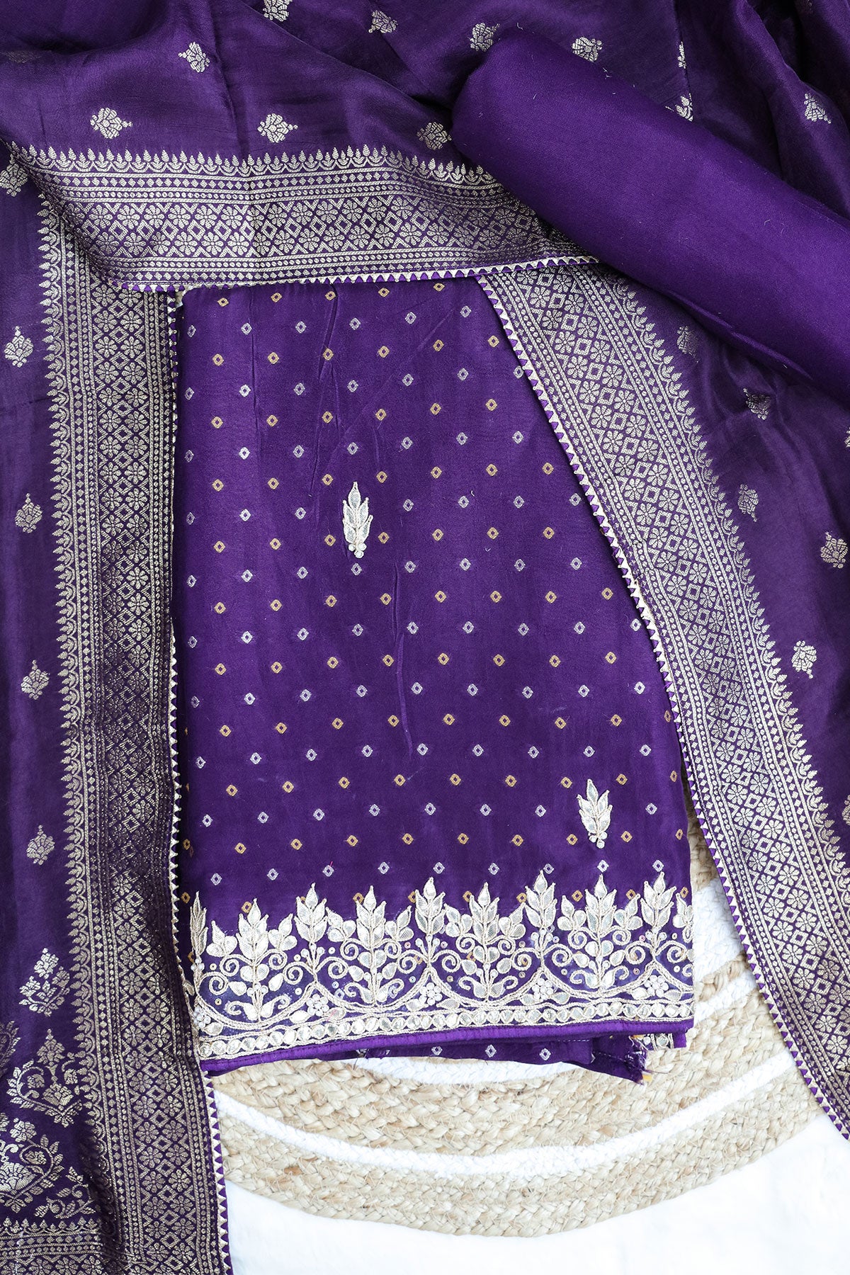 Purple Crepe Zari Gota Patti Embroidered Suit Set