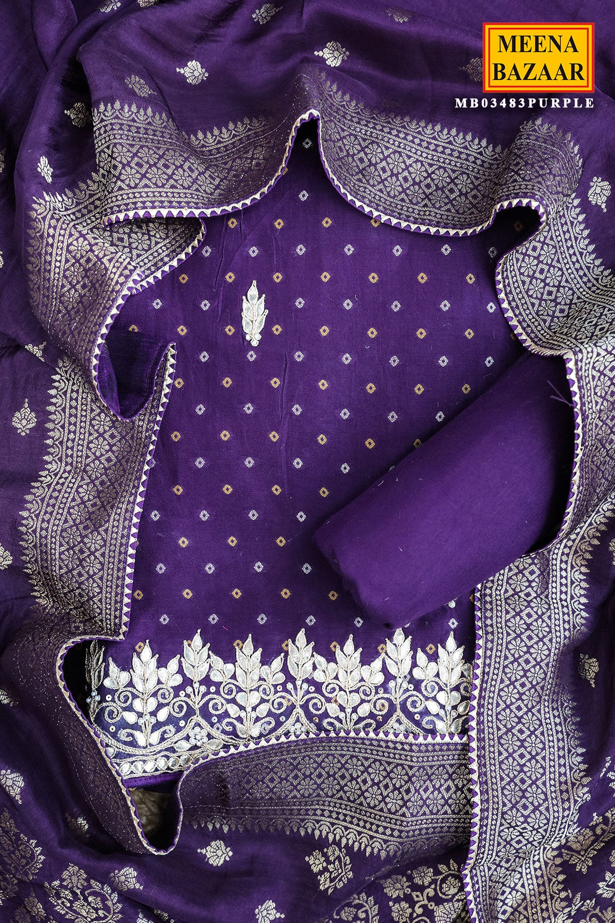 Purple Crepe Zari Gota Patti Embroidered Suit Set