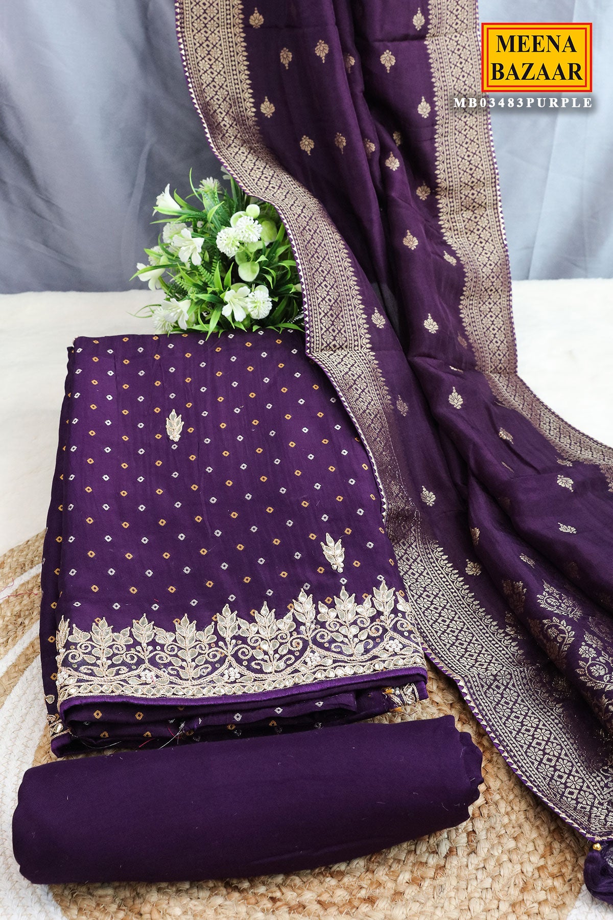 Purple Crepe Zari Gota Patti Embroidered Suit Set