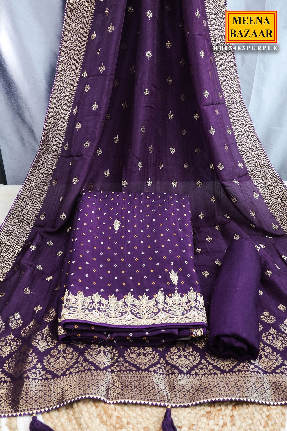 Purple Crepe Zari Gota Patti Embroidered Suit Set