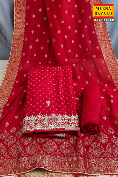 Red Crepe Zari Gota Patti Embroidered Suit Set