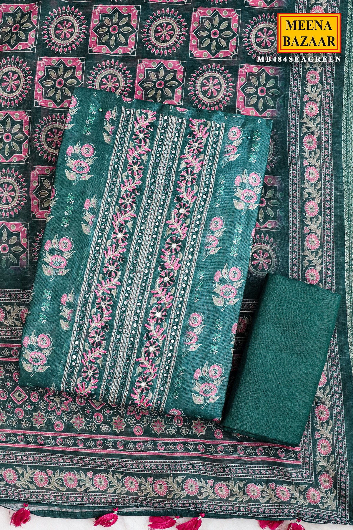 Green Chanderi Floral Printed Suit Set