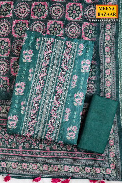 Green Chanderi Floral Printed Suit Set