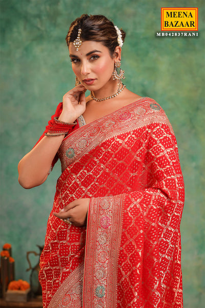 Red Georgette Cut-Dana Embroidered Saree