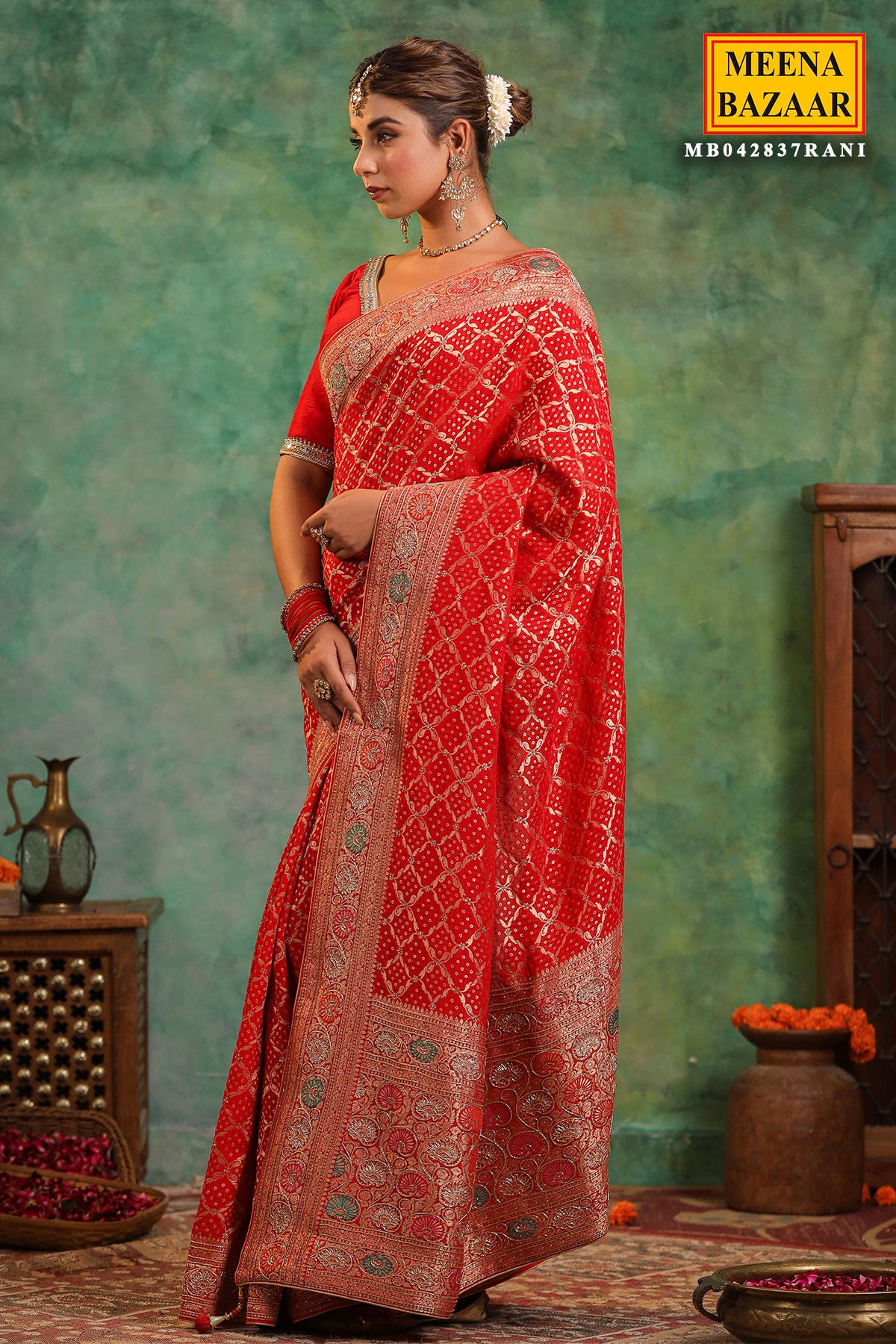 Red Georgette Cut-Dana Embroidered Saree