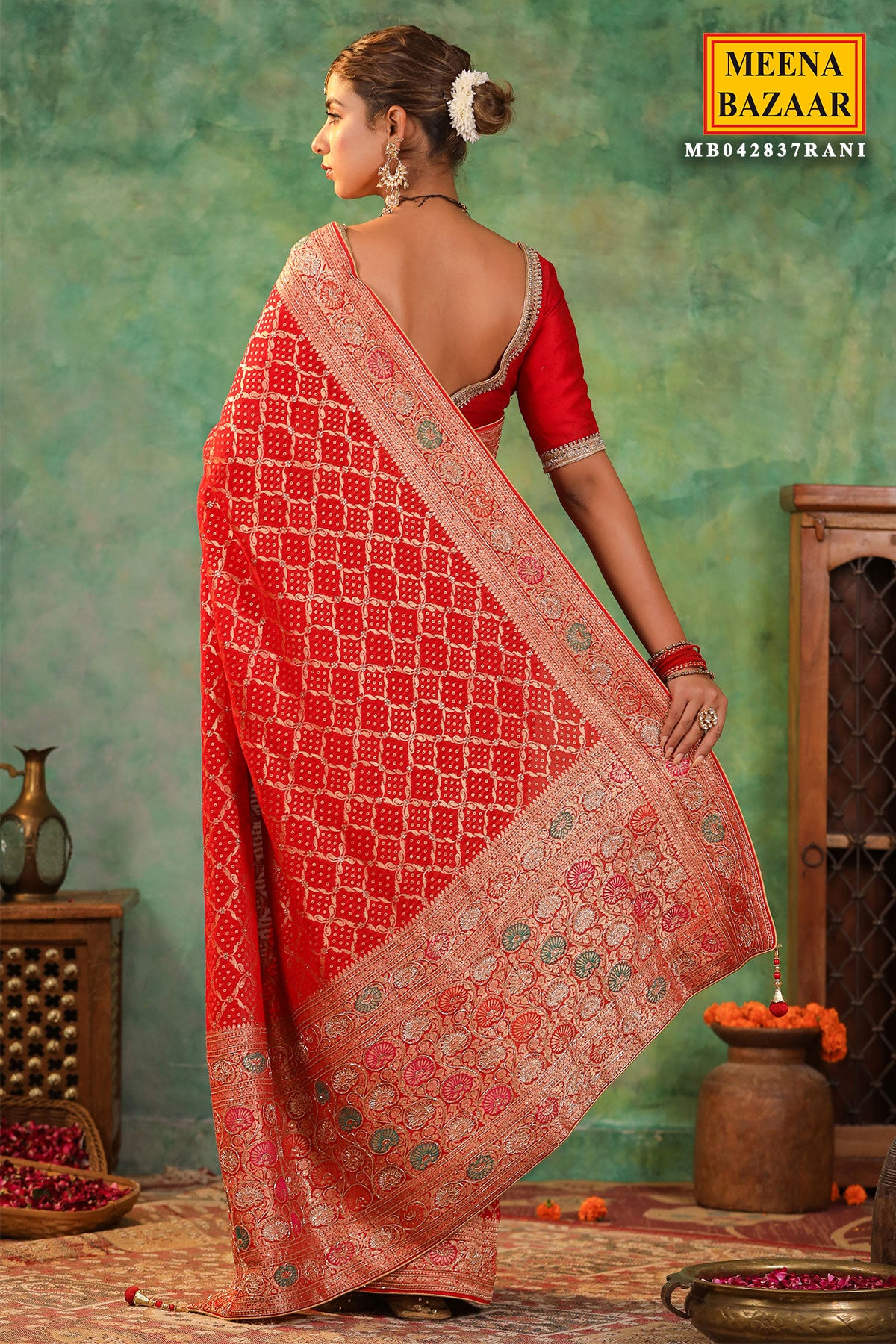 Red Georgette Cut-Dana Embroidered Saree