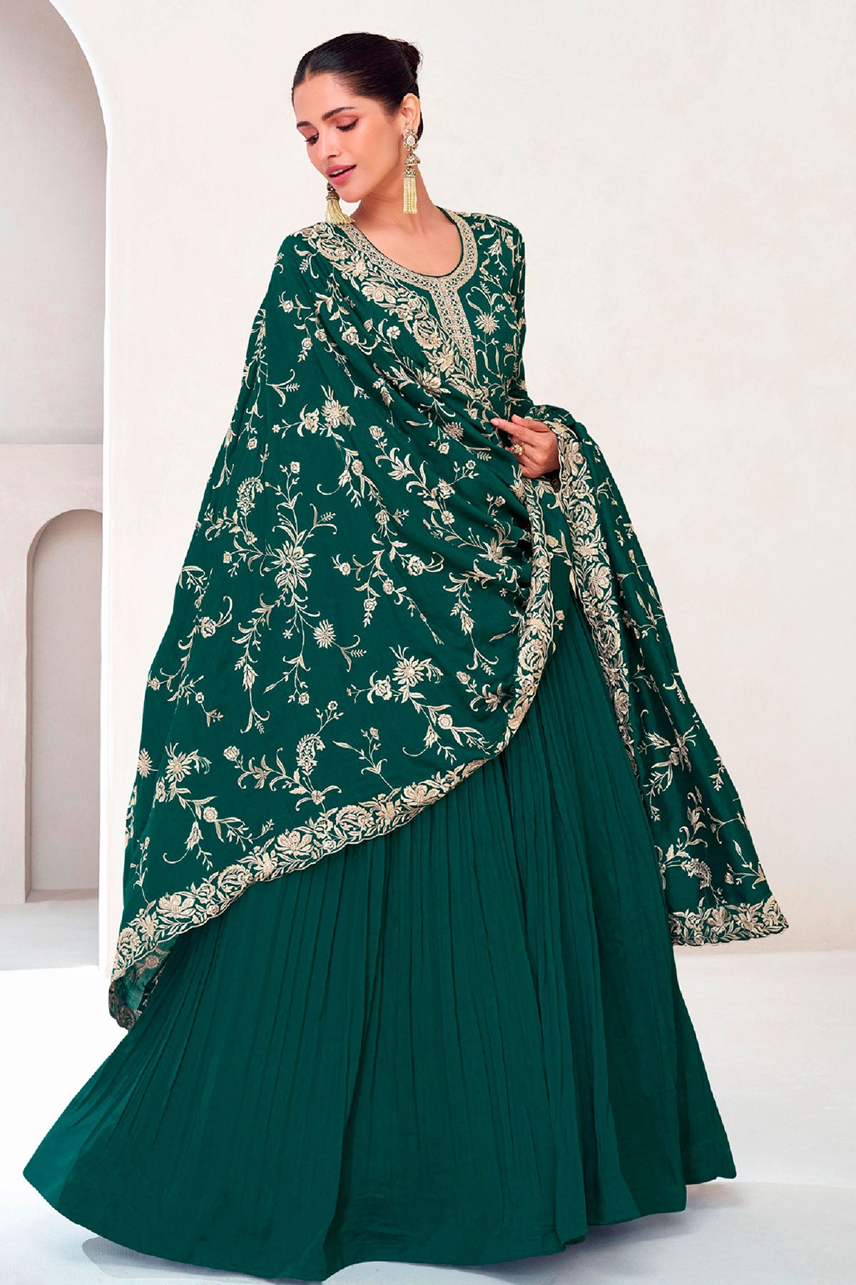 Rama Schiffli Boral Work Embroidery Gown With Dupatta