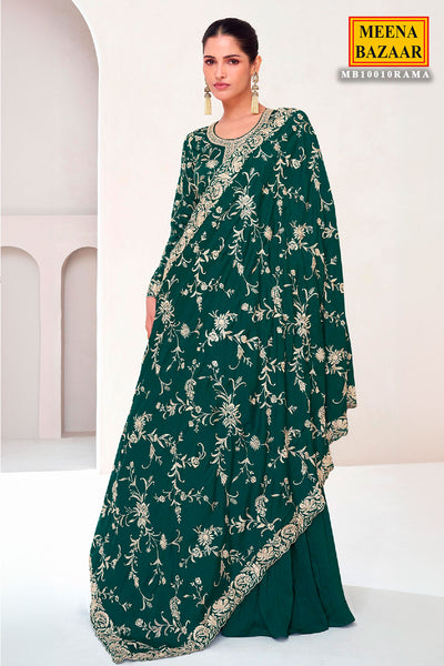 Rama Schiffli Boral Work Embroidery Gown With Dupatta