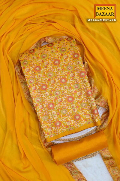 Mustard Tanchui Jamawar Silk Floral Weaving Suit Set