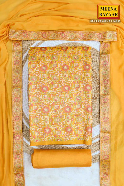 Mustard Tanchui Jamawar Silk Floral Weaving Suit Set