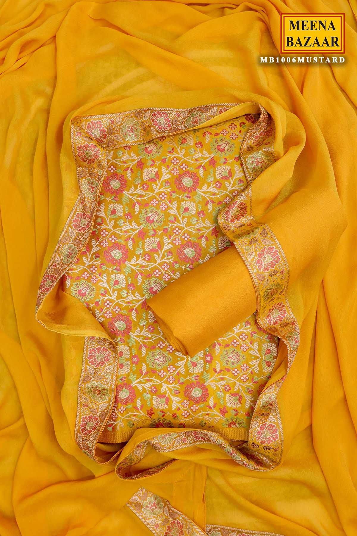 Mustard Tanchui Jamawar Silk Floral Weaving Suit Set