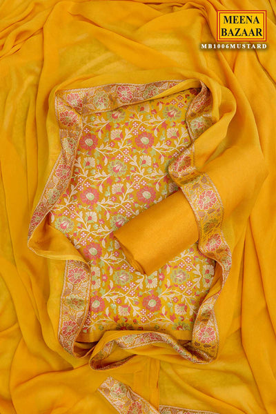 Mustard Tanchui Jamawar Silk Floral Weaving Suit Set