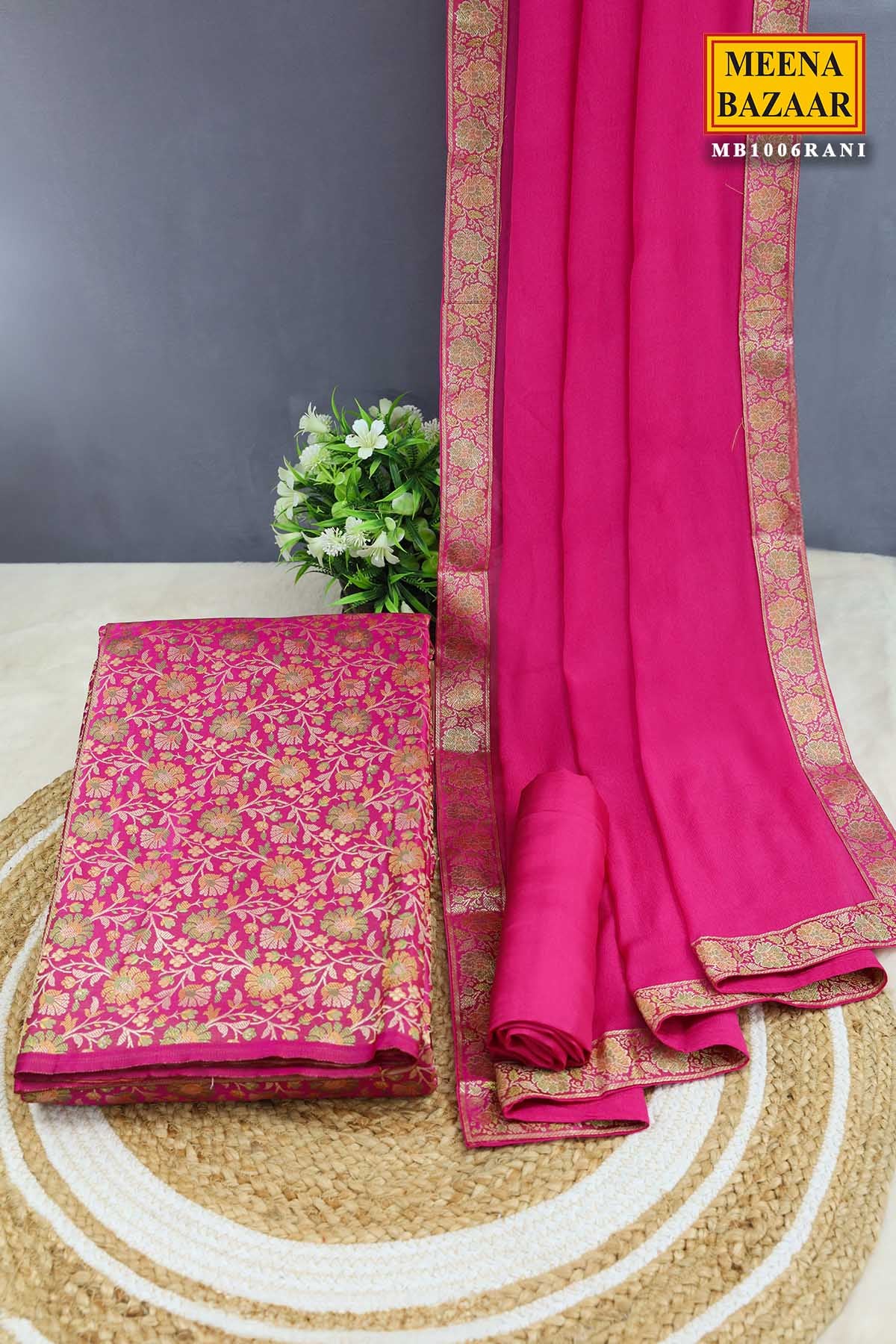 Rani Tanchui Jamawar Silk Floral Weaving Suit Set