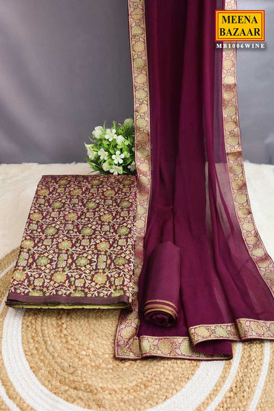 Wine Tanchui Jamawar Silk Floral Weaving Suit Set