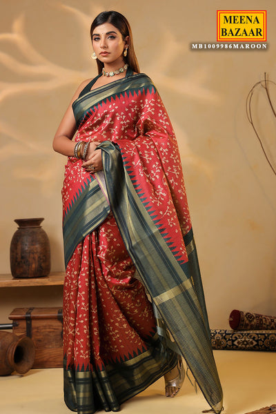 Maroon Silk Weaving Saree Elegant Traditional & Festive Wear