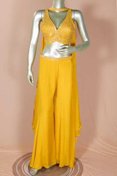 Mustard Chinon 3Pc Indo-Western Set – Meena Bazaar