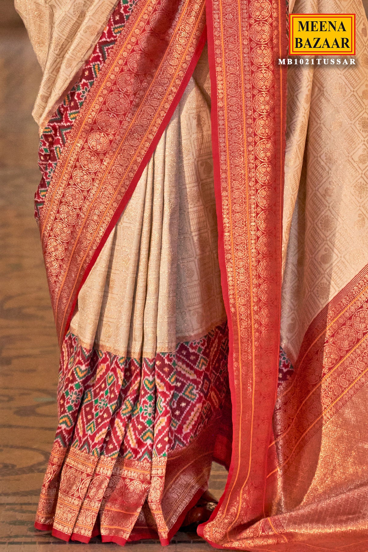 Tussar Patola Silk Printed Saree With Zari Weaving