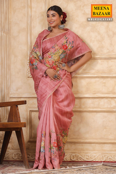 Pink Hued Cotton Floral Thread Embroidered Saree