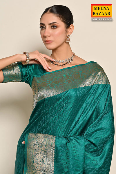 Rama Silk Zari Woven Threadwork Embroidered Saree