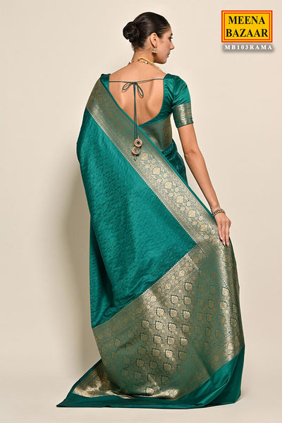 Rama Silk Zari Woven Threadwork Embroidered Saree