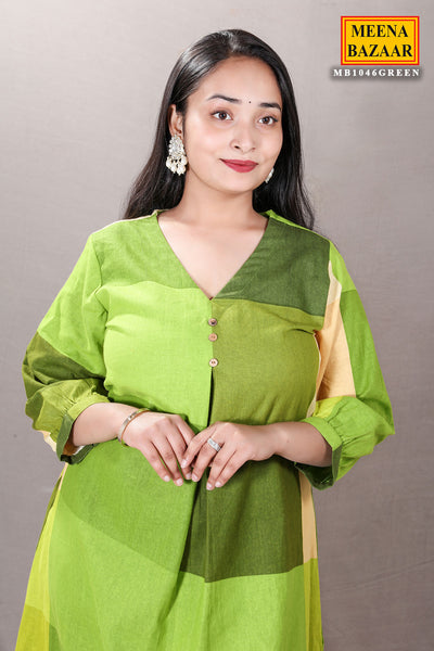 Green Color-Blocked Cotton Printed Tunic Co-ord Set