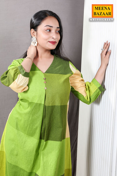 Green Color-Blocked Cotton Printed Tunic Co-ord Set