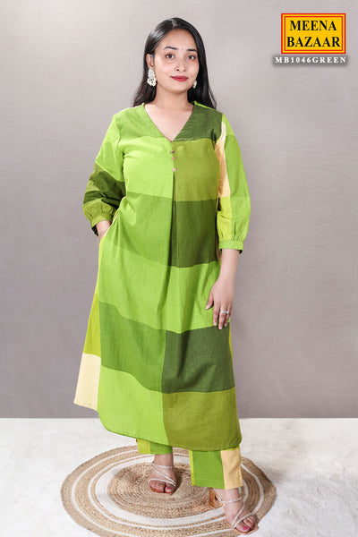 Green Color-Blocked Cotton Printed Tunic Co-ord Set