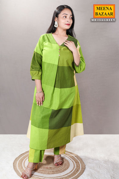 Green Color-Blocked Cotton Printed Tunic Co-ord Set